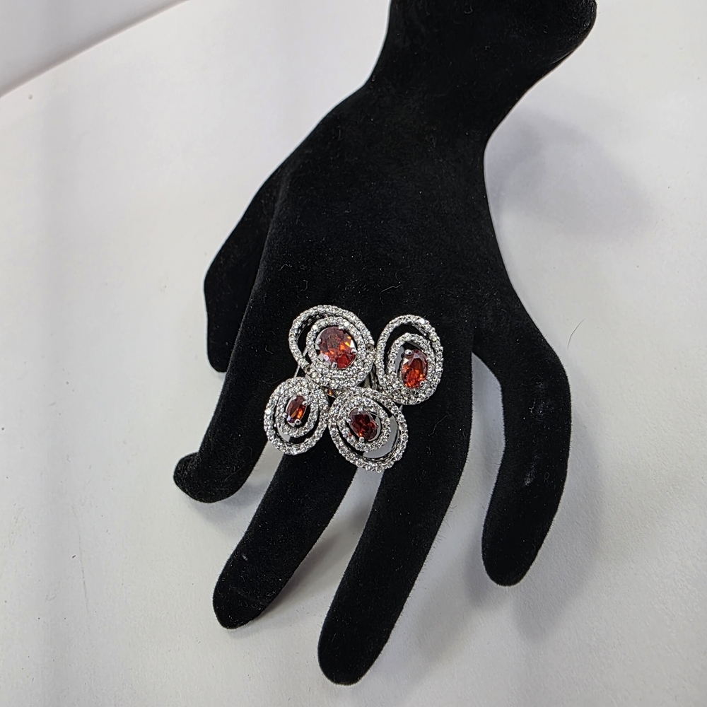 Charles Winston Red/Orange Gemstone Halo Statement Ring